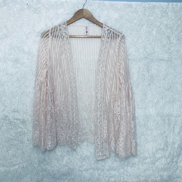 Xhilaration Pink Lace Open Cardigan Bell Sleeve XS - Picture 5 of 15